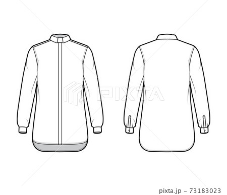 Shirt clergy technical fashion illustration with long sleeves with cuff, relax fit, concealed button-down, Tab Collar 73183023