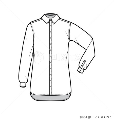 Classic shirt technical fashion illustration with elbow fold long sleeve, relax fit, buttons fastening, regular collar 73183197