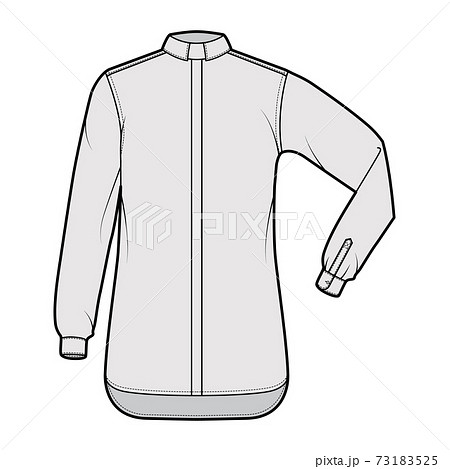 Shirt clergy technical fashion illustration with elbow fold long sleeves, relax fit, concealed button-down, Tab Collar 73183525