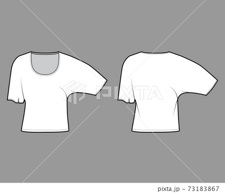 Top with elbow batwing sleeves technical fashion illustration with relax fit, under waist length, round neckline. Flat Top with elbow batwing sleeves technical fashion illustration with relax fit, under waist length, round neckline. Flat 73183867