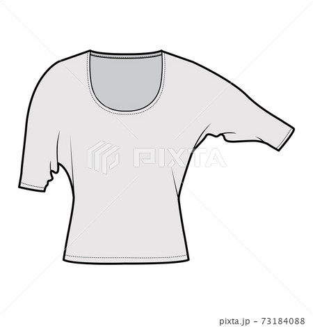 Top with elbow dolman sleeves technical fashion illustration with relax fit, under waist length, round neckline. Flat Top with elbow dolman sleeves technical fashion illustration with relax fit, under waist length, round neckline. Flat 73184088
