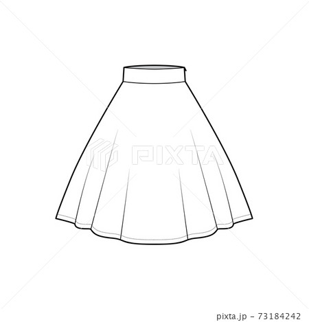 Skirt circular fullness technical fashion illustration with below-the-knee lengths silhouette, thick waistband bottom 73184242