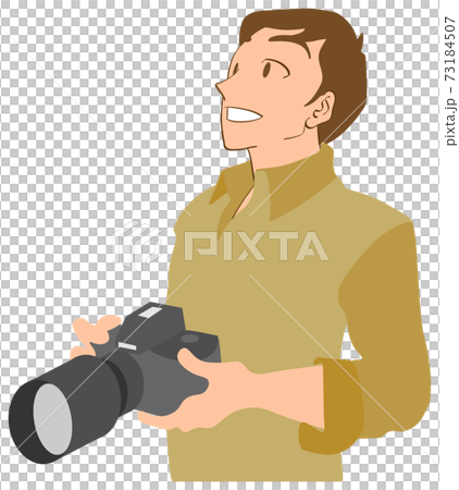 一眼レフカメラを持つ男性カメラマンのイラスト素材