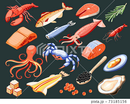 Fish Superfood Isometric Icons Fish Superfood Isometric Icons 73185156