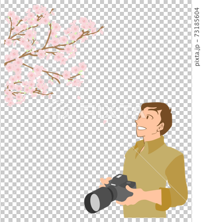 一眼レフで桜を撮影する男性カメラマン 73185604