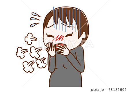 激しく咳をして止まらない妊婦のイラスト素材