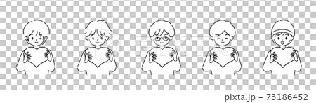 ハートを持っているいろいろな男の人のイラスト　白黒 73186452