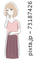 お腹を抑えて困っている女性 73187426