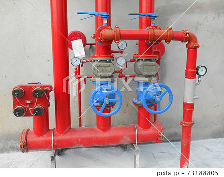 SERDANG, MALAYSIA -JULY 27, 2017: Alarm valve system. It was part of the building fire fighting system which is control and supply water to the sprinkler. 73188805