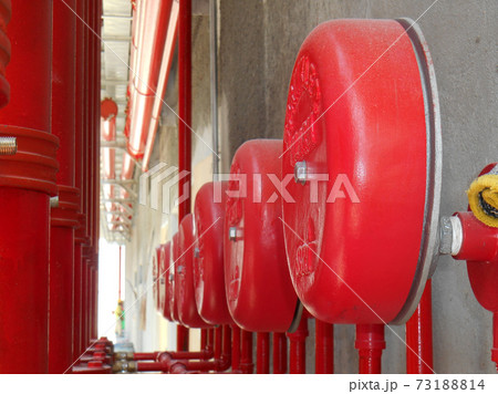 SERDANG, MALAYSIA -JULY 27, 2017: Alarm valve system. It was part of the building fire fighting system which is control and supply water to the sprinkler. SERDANG, MALAYSIA -JULY 27, 2017: Alarm valve system. It was part of the building fire fighting system which is control and supply water to the sprinkler. 73188814
