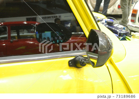 Vintage car side mirror with chrome finish. Vintage car side mirror with chrome finish. 73189686