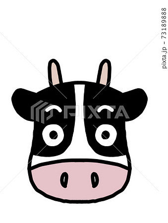 正面を向いたかわいいホルスタイン牛 表情無し 背景白 のイラスト素材 7318