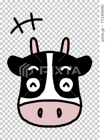 正面を向いたかわいいホルスタイン牛 楽しい 笑顔 背景白 のイラスト素材 7310