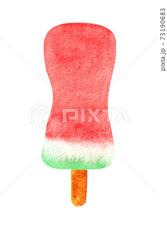Hand drawn watercolor ice cream on white background in pink and green colors. Hand drawn watercolor ice cream on white background in pink and green colors. 73190683