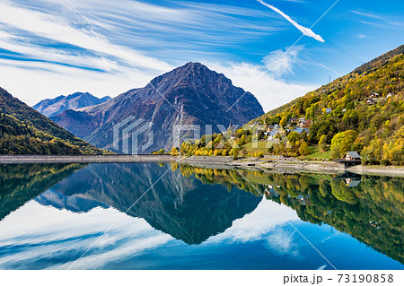 The lower reservoir of Lac du Verney at Allemond in France. It is the largest hydroelectric power station in France 73190858