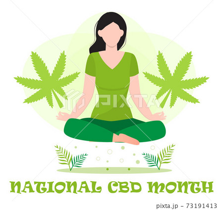 National CBD month concept vector for blog, web, banner. Event is celebrated in January. Medical cannabis illustration. Yoga balance and marijuana, cannabinoids medicinal drug 73191413