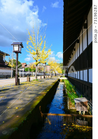 津和野 殿町 藩校養老館のお堀 紅葉の写真素材