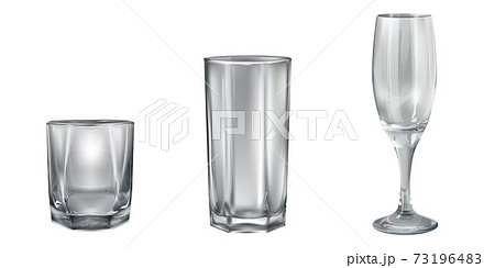 Three empty glasses for different bar drinks. 73196483