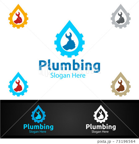 Wrench Plumbing Logo with Water and Fix Home Concept 73196564