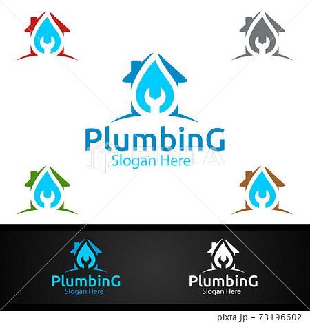 Plumbing Logo with Water and Fix Home Concept Plumbing Logo with Water and Fix Home Concept 73196602