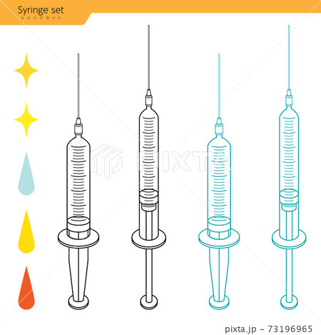 シンプルな注射器の線画イラストセットのイラスト素材