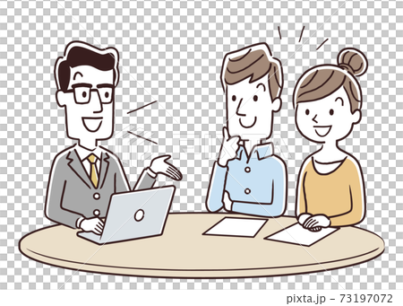 Vector illustration material: Couples, couples receiving explanations from male staff Vector illustration material: Couples, couples receiving explanations from male staff 73197072