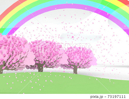 春爛漫桜咲く、後ろには希望の虹が掛かる 73197111