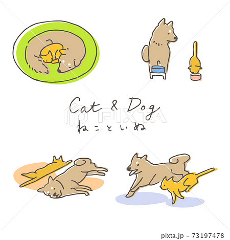 ペット 猫と犬 ポーズのイラスト素材