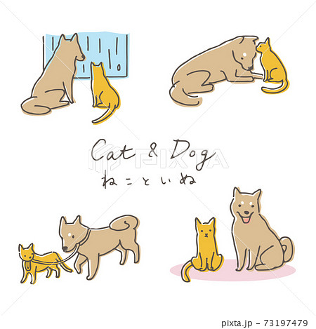 ペット 猫と犬 ポーズのイラスト素材