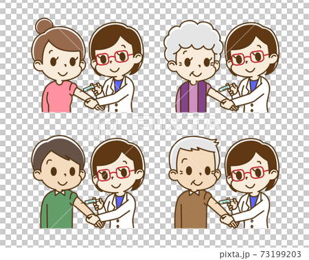 一組由女性醫生為疫苗接種的人(成人) 一組由女性醫生為疫苗接種的人(成人) 73199203