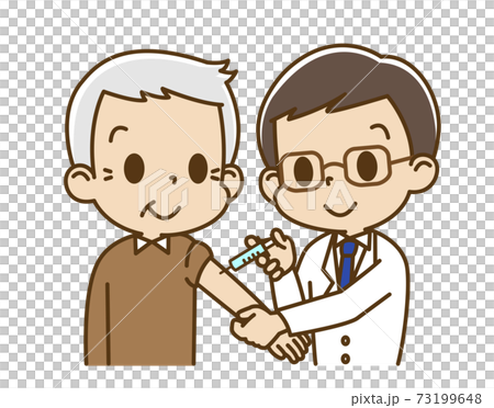 Elderly men vaccinated by a male doctor 73199648
