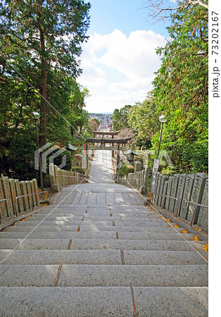 光の道ができる福岡県福津市の宮地嶽神社参道の写真素材