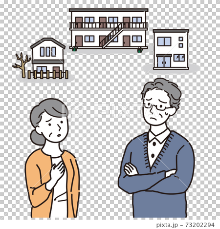 借り手の居ない不動産について悩むシニア夫婦 73202294