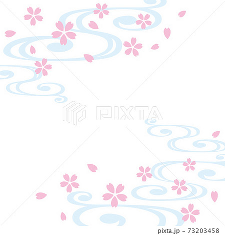 桜の花と流水紋の和風背景のイラスト素材