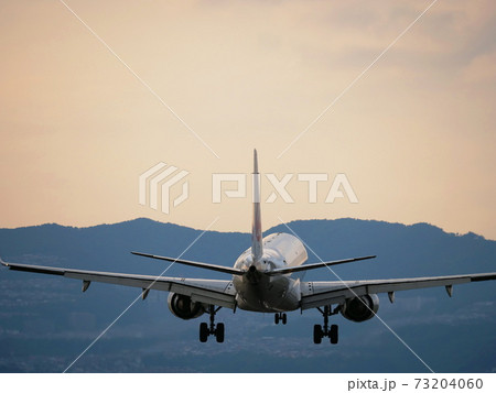 大阪　伊丹空港　夕方のボーイングB787の着陸（千里川側から、初秋） 73204060