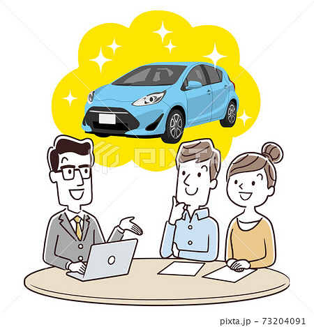 ベクターイラスト素材 男性スタッフから車に関する説明を受けるカップル 夫婦のイラスト素材 ベクターイラスト素材 男性スタッフから車に関する説明を受けるカップル 夫婦のイラスト素材
