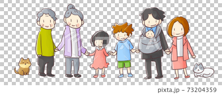 手を繋ぐ三世代親子のイラストのイラスト素材