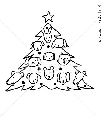 動物のクリスマスツリー 黒線のイラスト素材
