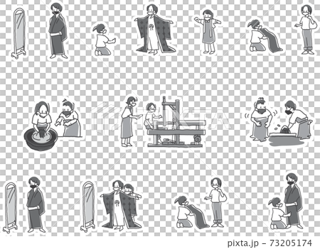 奄美大島紬の体験イラスト　マスク付き 73205174