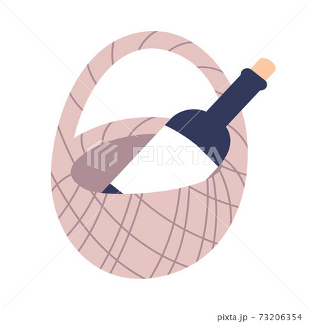 A bottle of wine in a wicker basket, isolated on a white background. vector illustration 73206354