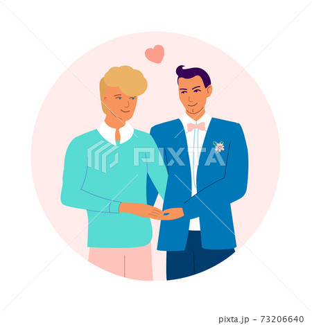 Gay newlyweds holding hands. Happy gay couple 73206640