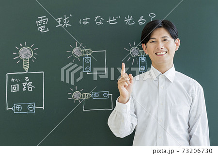 理科の授業をする教師 オンライン授業の写真素材