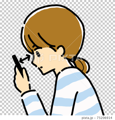 スマホを目の近くで見る若い女性のイラストのイラスト素材
