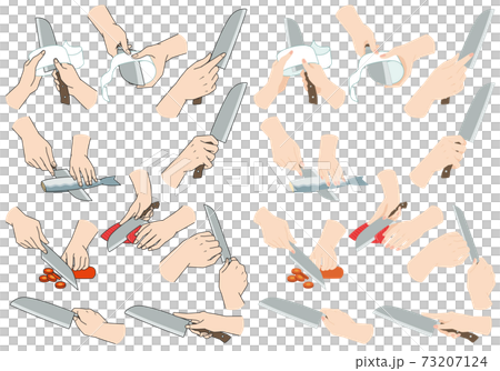 包丁を持つ 手 野菜や魚 刺し身を切るのイラスト素材