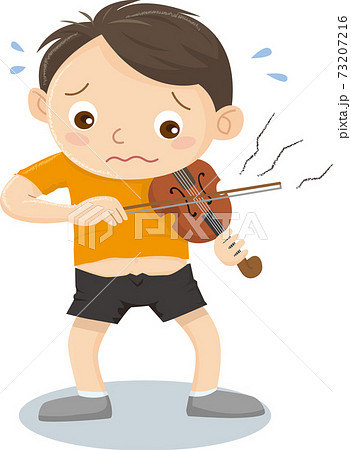 バイオリンが小さすぎてうまく弾けない男の子のイラスト素材