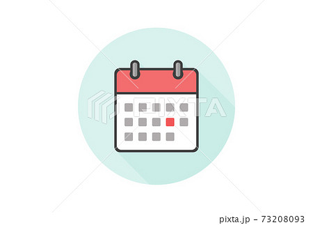 マンスリーカレンダーのアイコン シンプルで見やすい赤とグレーの日付イメージ入り 水色丸背景 のイラスト素材