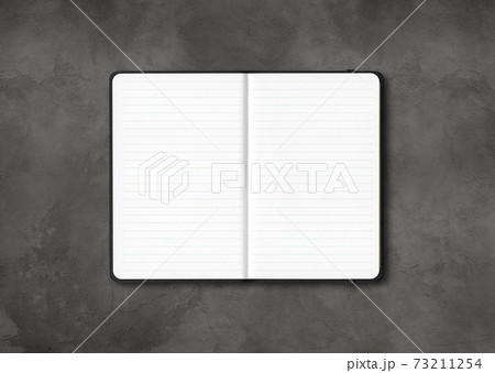 Black open lined notebook isolated on dark concrete background 73211254