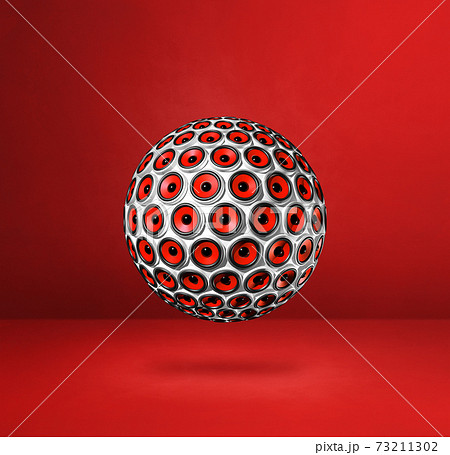 Speakers sphere on a red studio background 73211302