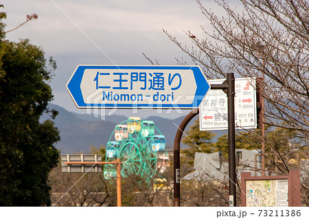 道路標識(案内標識)「道路の通称名」。(京都府京都市「仁王門通り」) 道路標識(案内標識)「道路の通称名」。(京都府京都市「仁王門通り」) 73211386