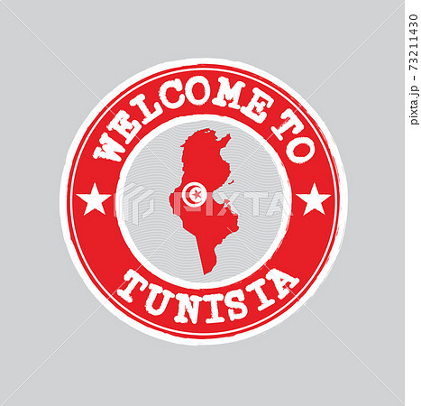 Vector stamp of welcome to Tunisia with map outline of the nation in center. 73211430